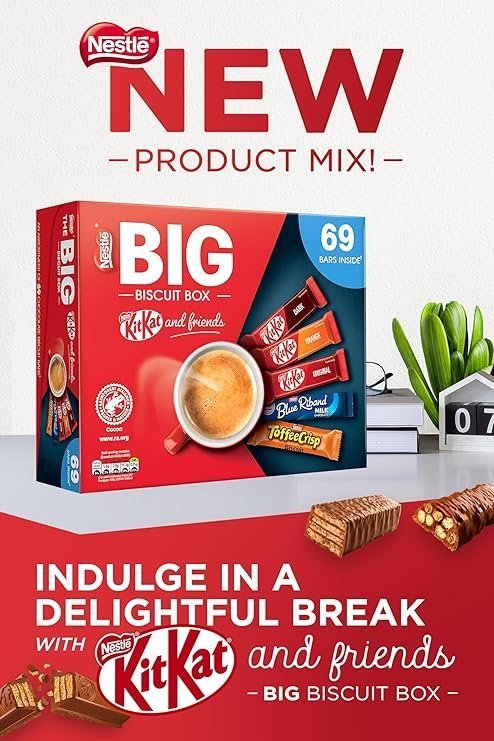【New User Only】Nestlé Kitkat and Friends Big Biscuit Box 69 x Chocolate Biscuit Bars – KitKat, Blue Riband, Toffee Crisp Bulk Chocolate Box 1.357kg X2 boxes