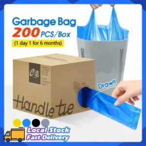 IN [READY STOCK] 200pcs 45*59cm Rubbish Bag Handle Breakpoint Thickened Disposable Garbage Bag Plastic Trash Bags Lack Tear Durable Value Dustbin